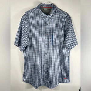 Desert Dunes Compass Shirt Mens Blue Plaid Short Sleeve Button Up Size XL Q1